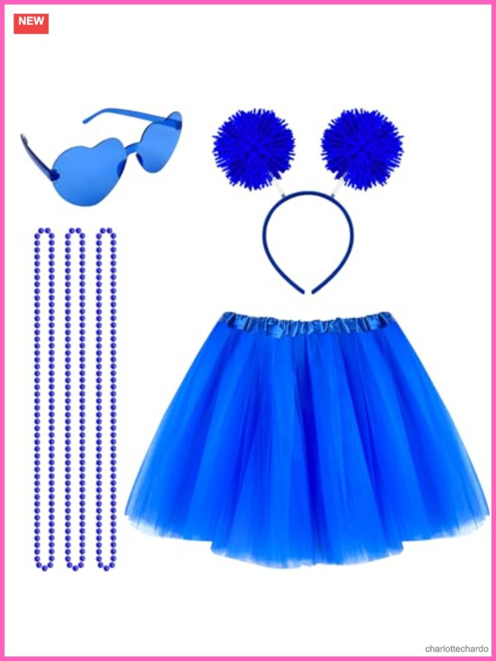 Tulle Tutu Skirt Set with Pom Pom Headband Heart Sunglasses Bead Necklaces